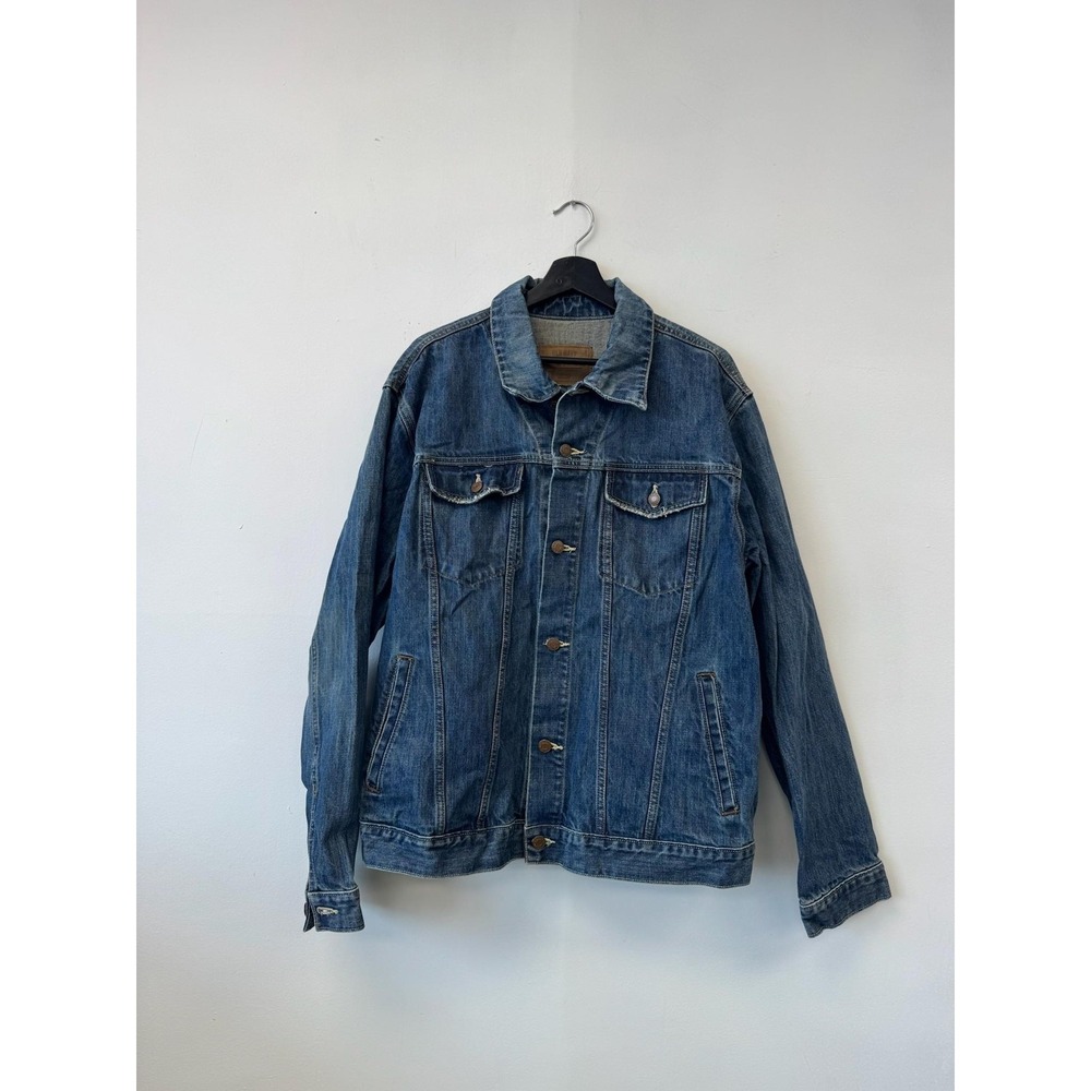 VTG Old Navy Denim Jacket Large Blue Trucker Jean Jacket‎ Casual Button Up Y2K
